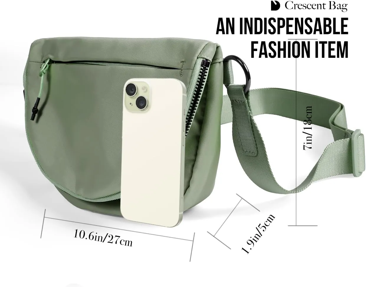 Crescent Bag for Women and Men, Fashion Medium Nylon Folding Crescent Moon Bag Single Shoulder Bag with Adjustable Strap