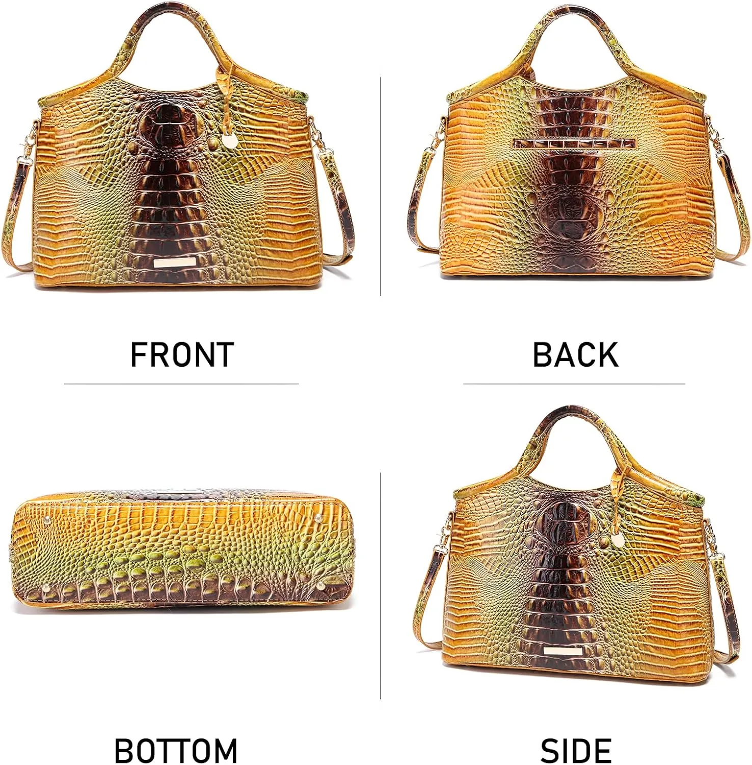 Crocodile Pattern Gradient Top Handle Satchel Large Capacity Tote Bag Casual Versatile Commuter Bag Leather