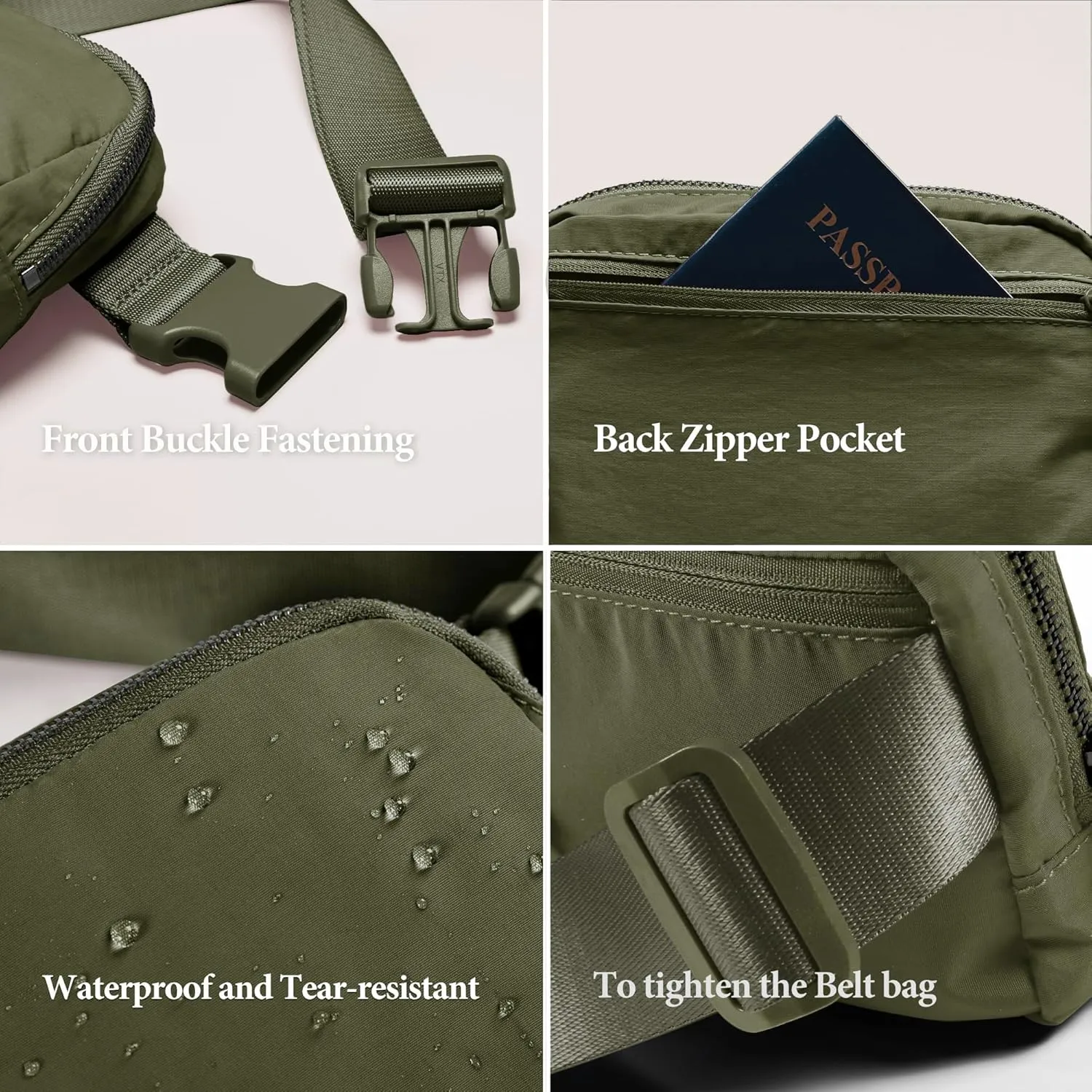 Cross Body Fanny Packs for Women Men Fashion Waist Bag Pouch Nylon Small Travel Crossbody Bags Mini Purse Everywhere Belt Bag Bum Bag with Adjustable Strap for Running Hiking Dim Olive