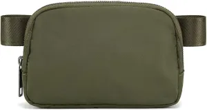 Cross Body Fanny Packs for Women Men Fashion Waist Bag Pouch Nylon Small Travel Crossbody Bags Mini Purse Everywhere Belt Bag Bum Bag with Adjustable Strap for Running Hiking Dim Olive