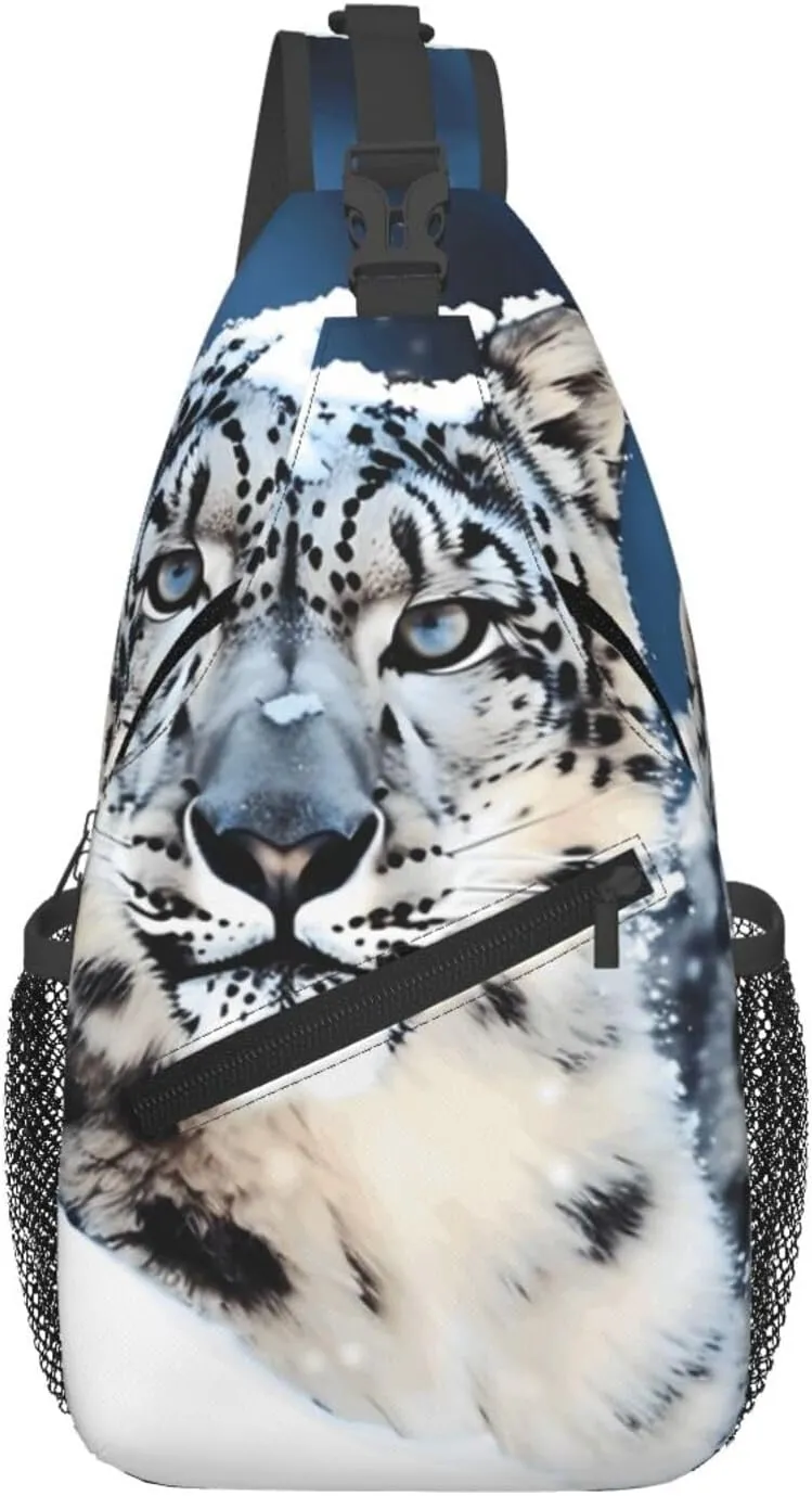 Cross Chest Bag Diagonally Sling Backpack Crossbody Shoulder Bag Blue eyed snow leopard Sling Bag Travel Hiking Daypack