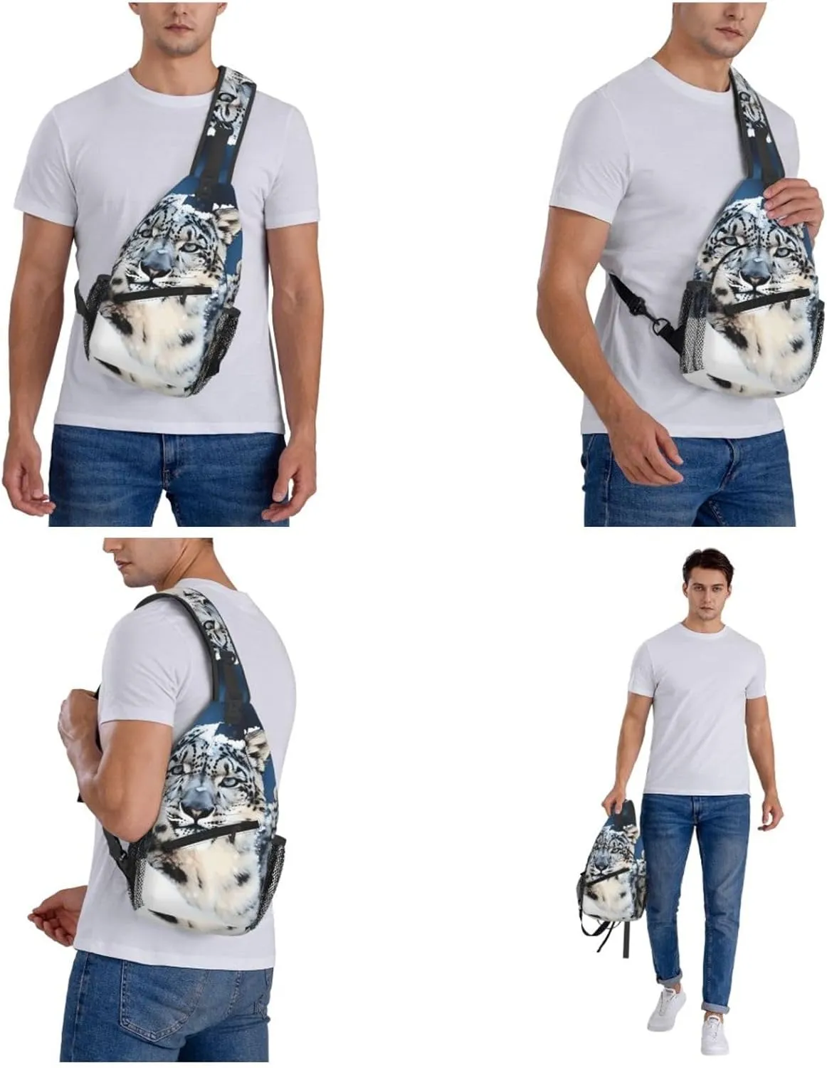Cross Chest Bag Diagonally Sling Backpack Crossbody Shoulder Bag Blue eyed snow leopard Sling Bag Travel Hiking Daypack