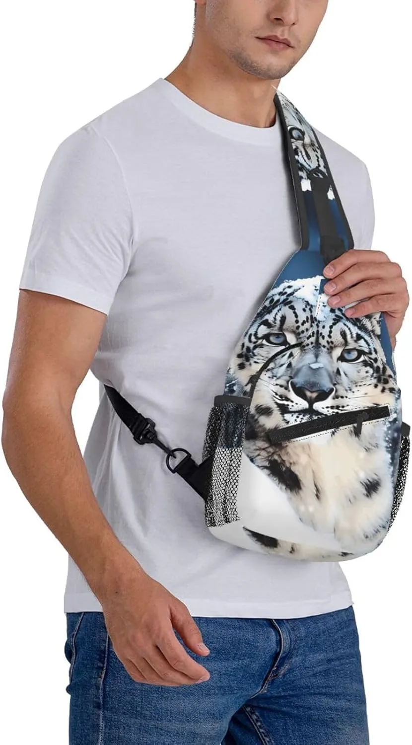 Cross Chest Bag Diagonally Sling Backpack Crossbody Shoulder Bag Blue eyed snow leopard Sling Bag Travel Hiking Daypack
