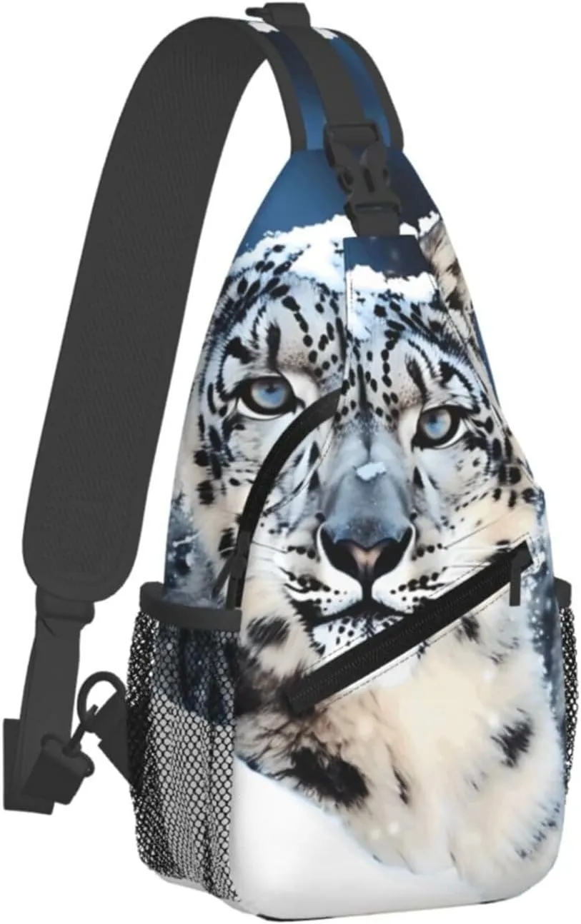 Cross Chest Bag Diagonally Sling Backpack Crossbody Shoulder Bag Blue eyed snow leopard Sling Bag Travel Hiking Daypack