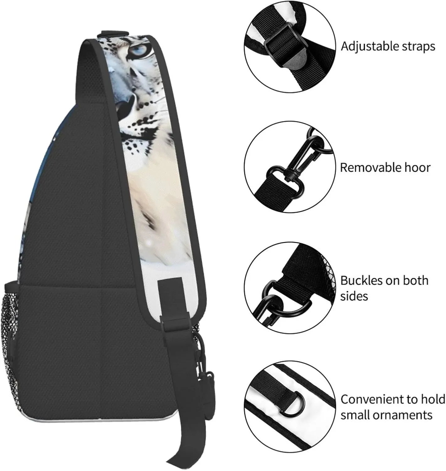Cross Chest Bag Diagonally Sling Backpack Crossbody Shoulder Bag Blue eyed snow leopard Sling Bag Travel Hiking Daypack