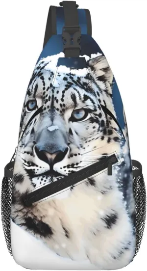 Cross Chest Bag Diagonally Sling Backpack Crossbody Shoulder Bag Blue eyed snow leopard Sling Bag Travel Hiking Daypack