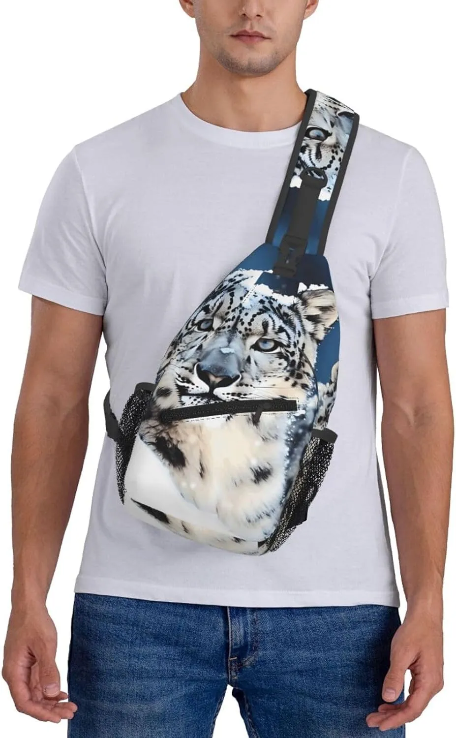 Cross Chest Bag Diagonally Sling Backpack Crossbody Shoulder Bag Blue eyed snow leopard Sling Bag Travel Hiking Daypack