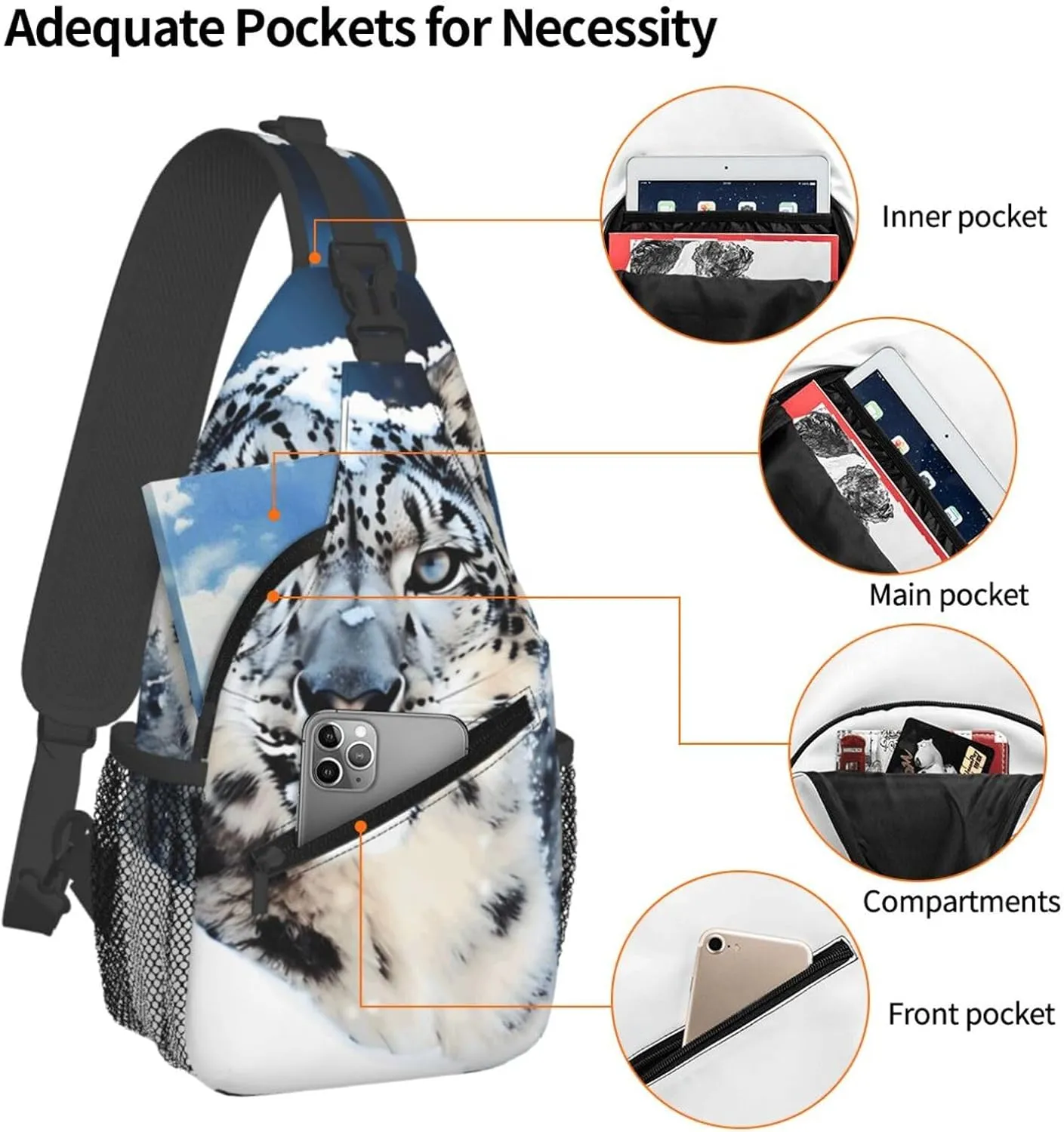 Cross Chest Bag Diagonally Sling Backpack Crossbody Shoulder Bag Blue eyed snow leopard Sling Bag Travel Hiking Daypack
