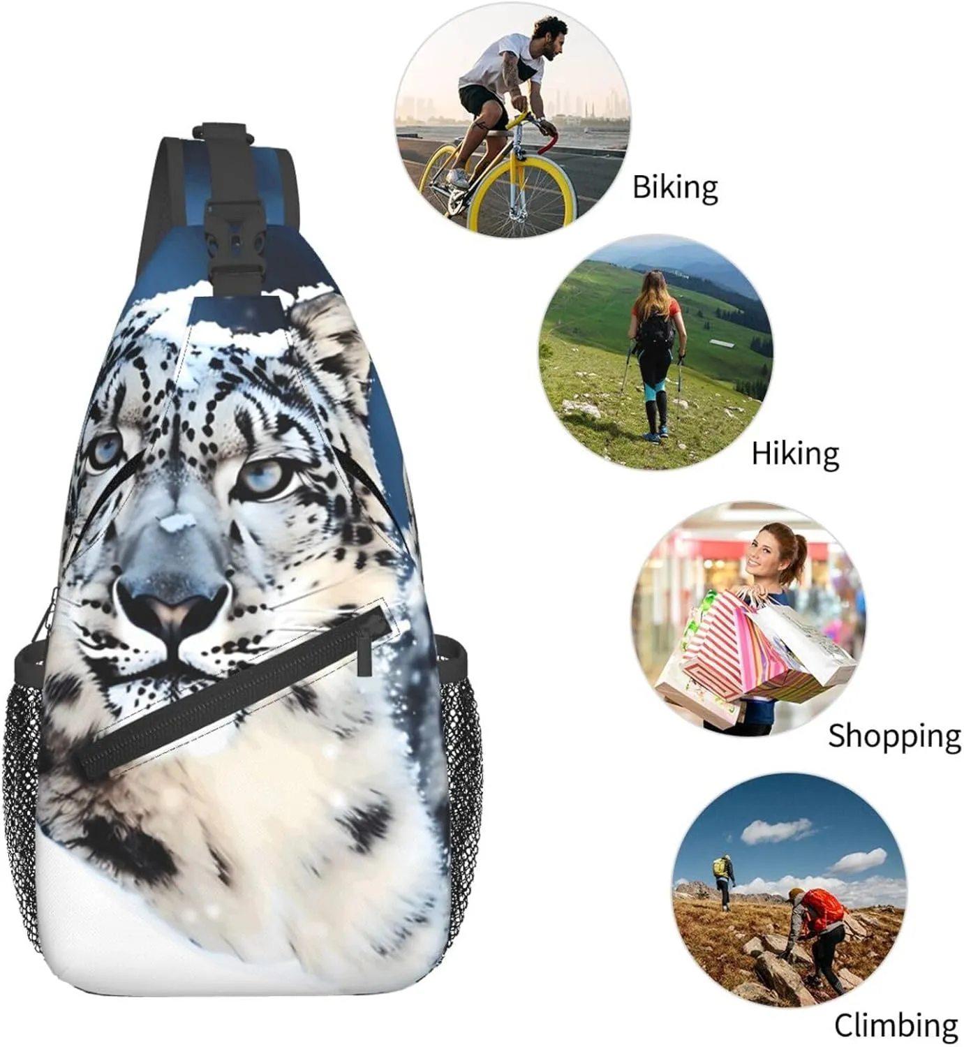 Cross Chest Bag Diagonally Sling Backpack Crossbody Shoulder Bag Blue eyed snow leopard Sling Bag Travel Hiking Daypack