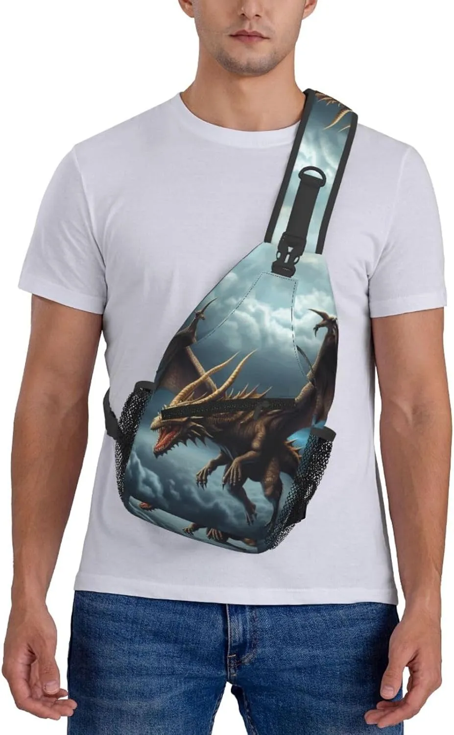 Cross Chest Bag Diagonally Sling Backpack Crossbody Shoulder Bag Flying Dragon Sling Bag Travel Hiking Daypack