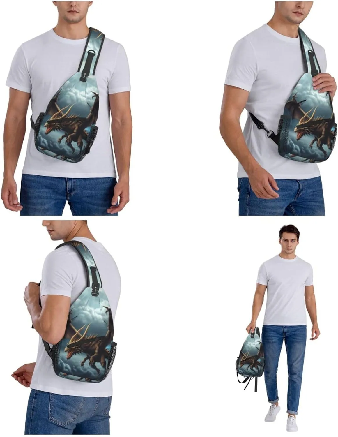 Cross Chest Bag Diagonally Sling Backpack Crossbody Shoulder Bag Flying Dragon Sling Bag Travel Hiking Daypack