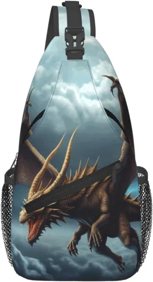 Cross Chest Bag Diagonally Sling Backpack Crossbody Shoulder Bag Flying Dragon Sling Bag Travel Hiking Daypack