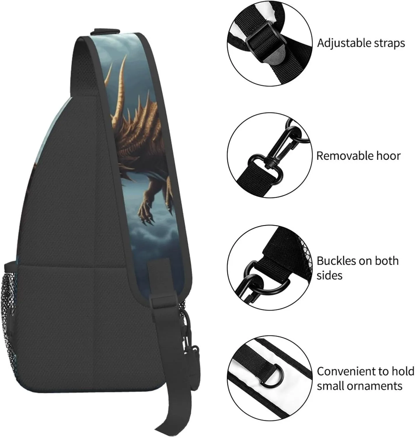 Cross Chest Bag Diagonally Sling Backpack Crossbody Shoulder Bag Flying Dragon Sling Bag Travel Hiking Daypack