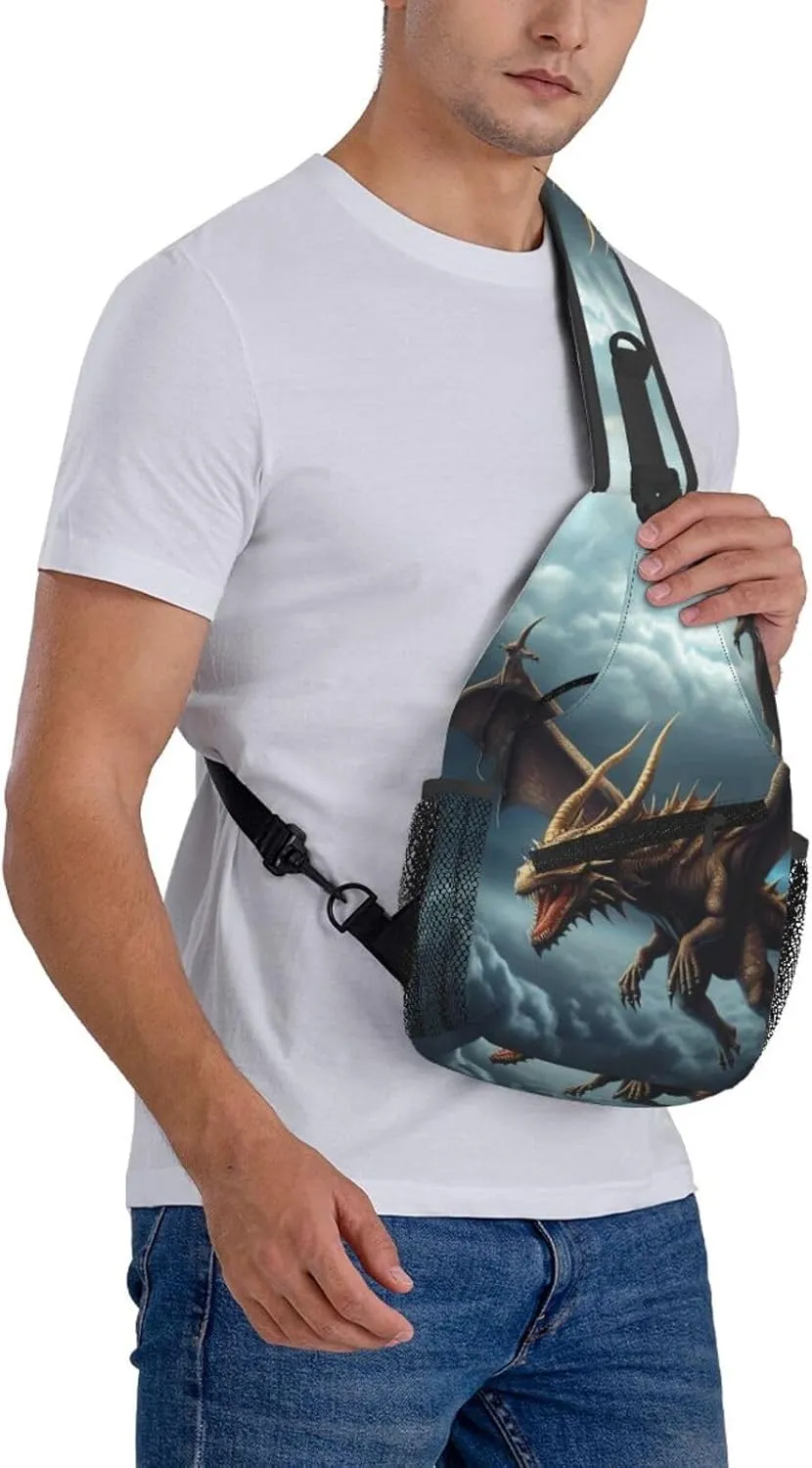 Cross Chest Bag Diagonally Sling Backpack Crossbody Shoulder Bag Flying Dragon Sling Bag Travel Hiking Daypack