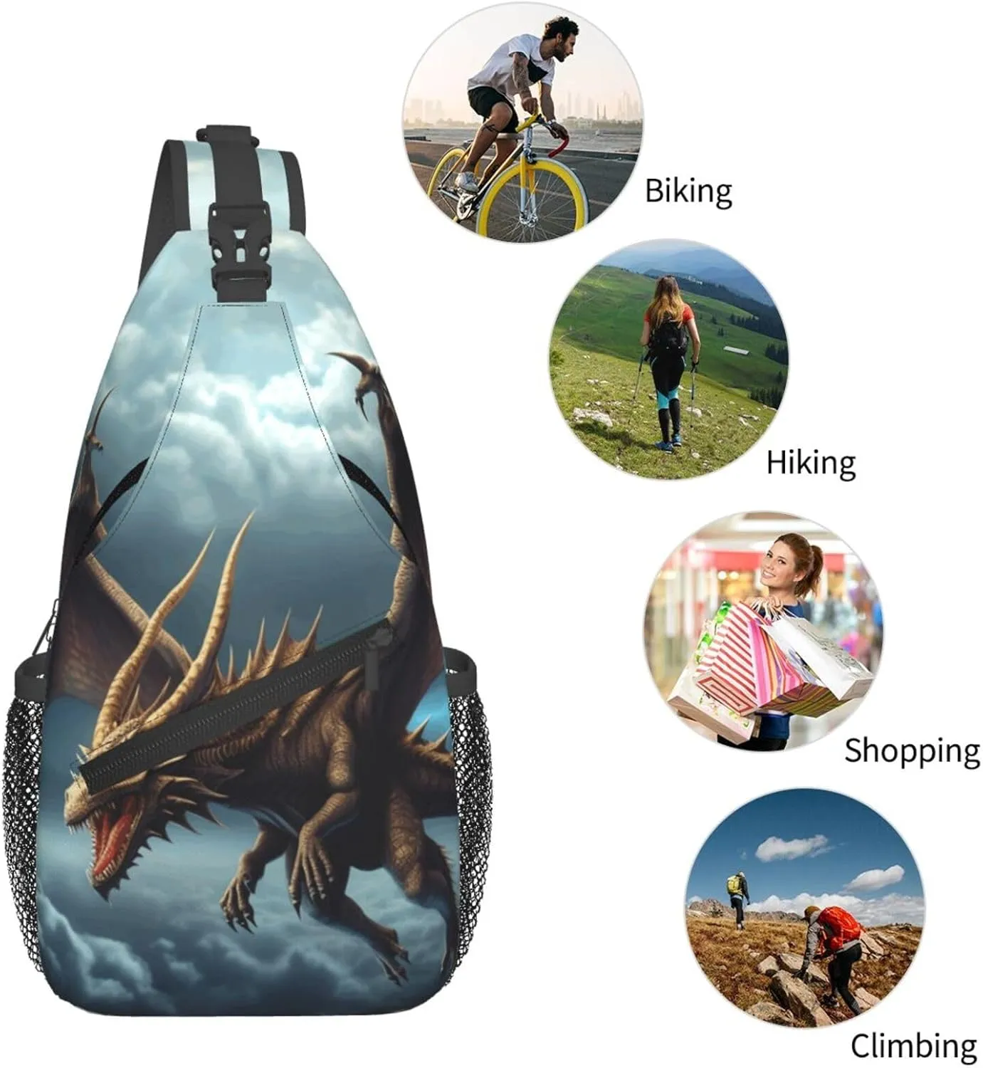 Cross Chest Bag Diagonally Sling Backpack Crossbody Shoulder Bag Flying Dragon Sling Bag Travel Hiking Daypack