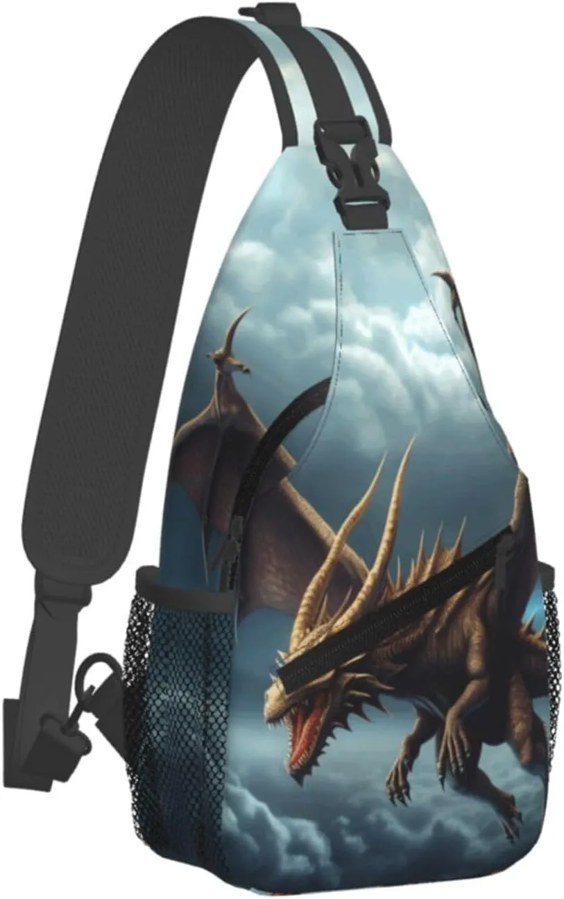 Cross Chest Bag Diagonally Sling Backpack Crossbody Shoulder Bag Flying Dragon Sling Bag Travel Hiking Daypack
