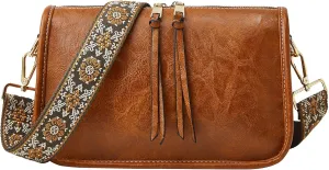 Crossbody Bag for Women Bohemian Vintage Stylish Purse Vegan Leather Shoulder Bag with Adjustable Wide Strap