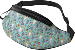 Crossbody Fanny Packs for Women Men - Cute Corgi Dog Bowl Props Travel Belt Bag Running Waist Bag for Women Men