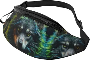 Crossbody Fanny Packs for Women Men - Realistic Style Colorful Wolf A Running Waist Bag Travel Belt Bag for Women Men