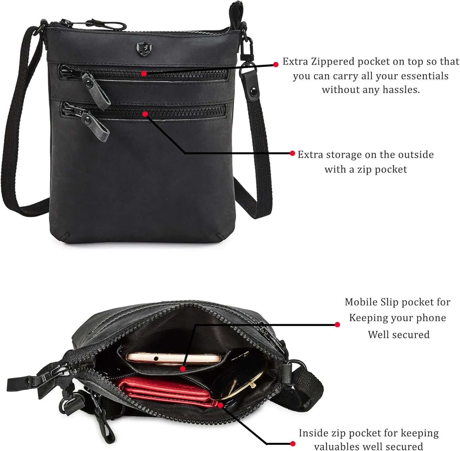 Crossbody Sling Bag for Women Small Real Leather Purse Vintage Travel Crossover Shoulder Bag Handmade