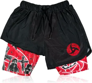 CROWN Anime Shorts - Breathable Stretch Compression Gym Mesh Short with Pockets and Towel Holder