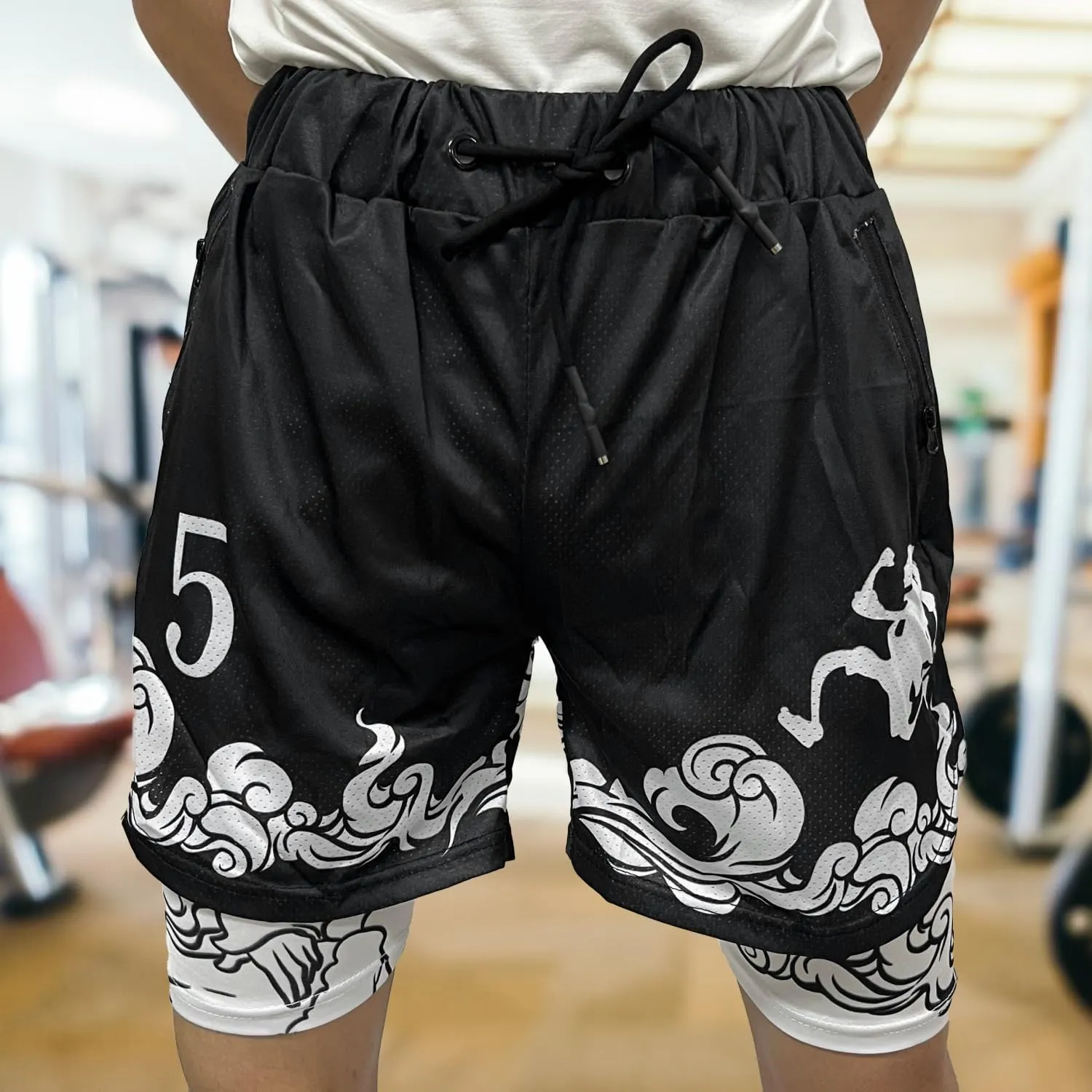 CROWN Anime Shorts - Breathable Stretch Compression Gym Mesh Short with Pockets and Towel Holder