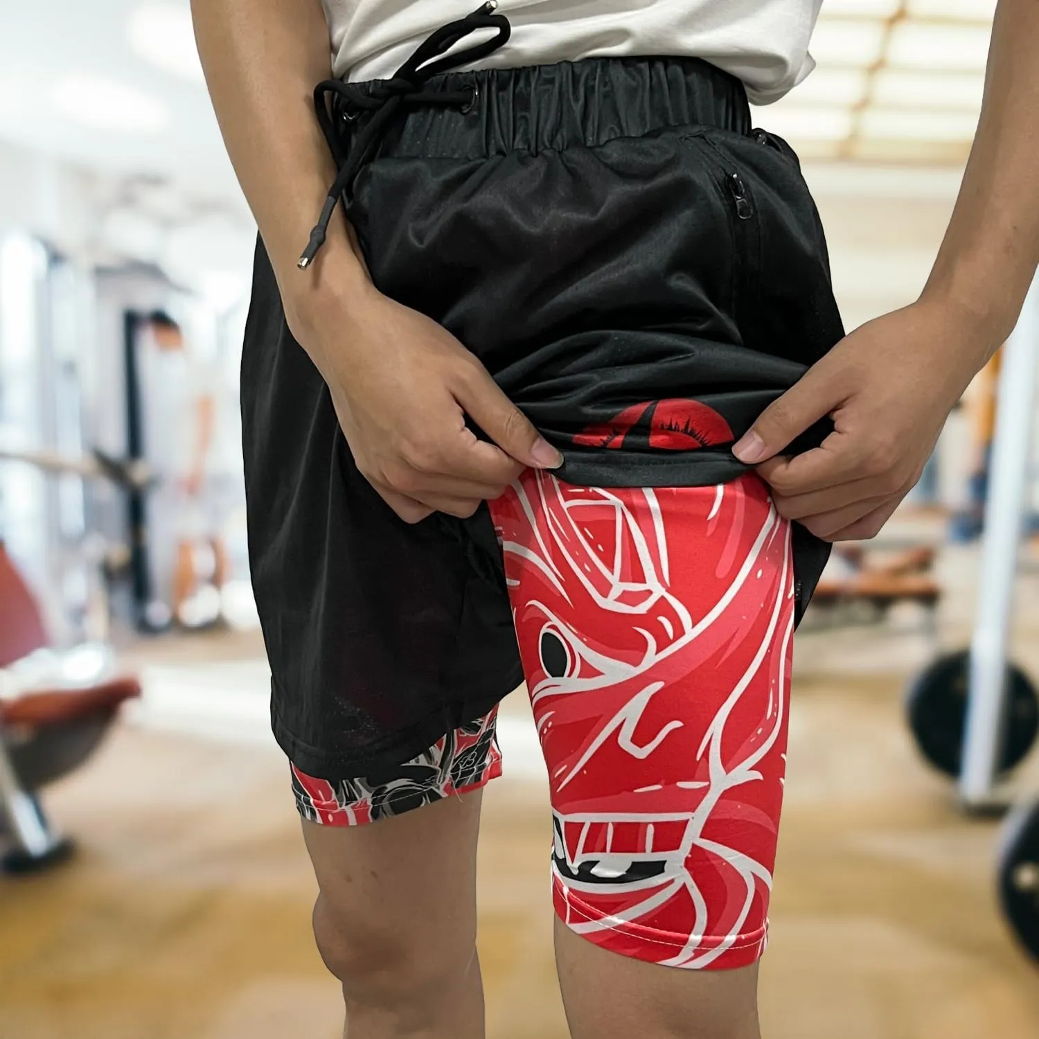 CROWN Anime Shorts - Breathable Stretch Compression Gym Mesh Short with Pockets and Towel Holder