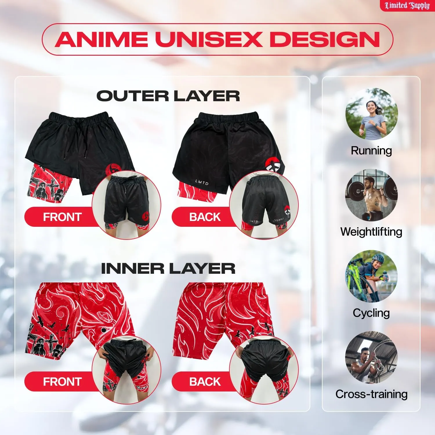 CROWN Anime Shorts - Breathable Stretch Compression Gym Mesh Short with Pockets and Towel Holder