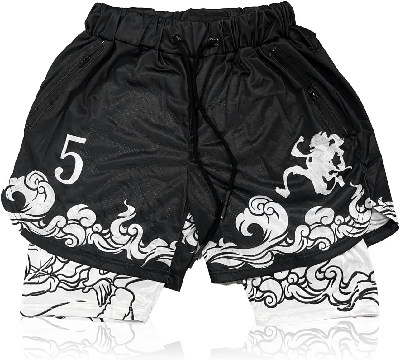 CROWN Anime Shorts - Breathable Stretch Compression Gym Mesh Short with Pockets and Towel Holder
