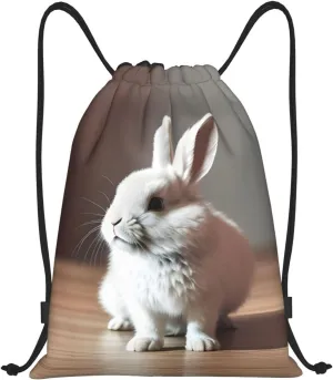 Cry White Rabbit Drawstring Backpack Cinch Bags, Nylon Drawstring Bags For Trip Gym Party