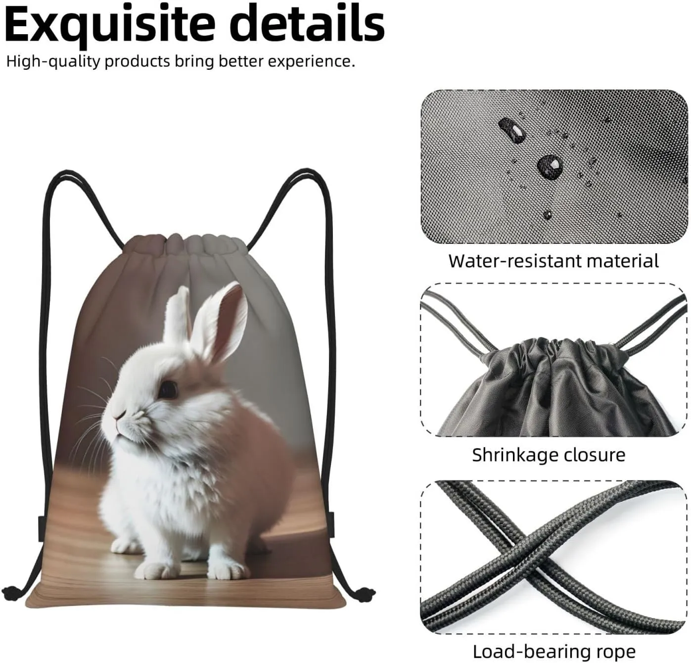 Cry White Rabbit Drawstring Backpack Cinch Bags, Nylon Drawstring Bags For Trip Gym Party