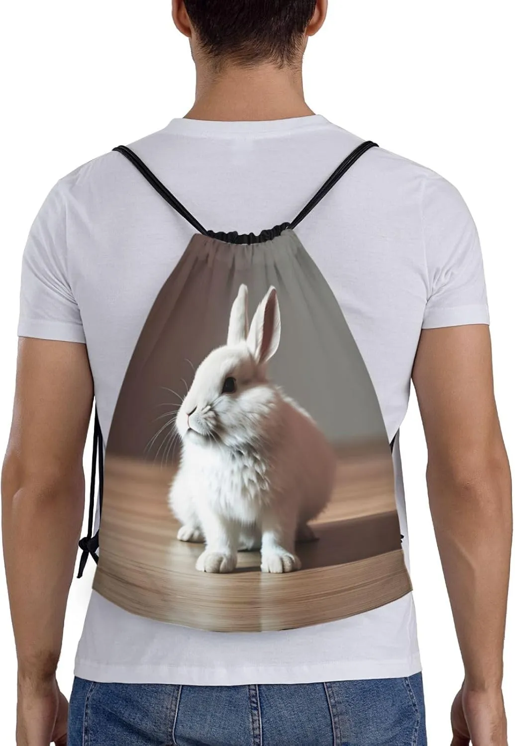 Cry White Rabbit Drawstring Backpack Cinch Bags, Nylon Drawstring Bags For Trip Gym Party