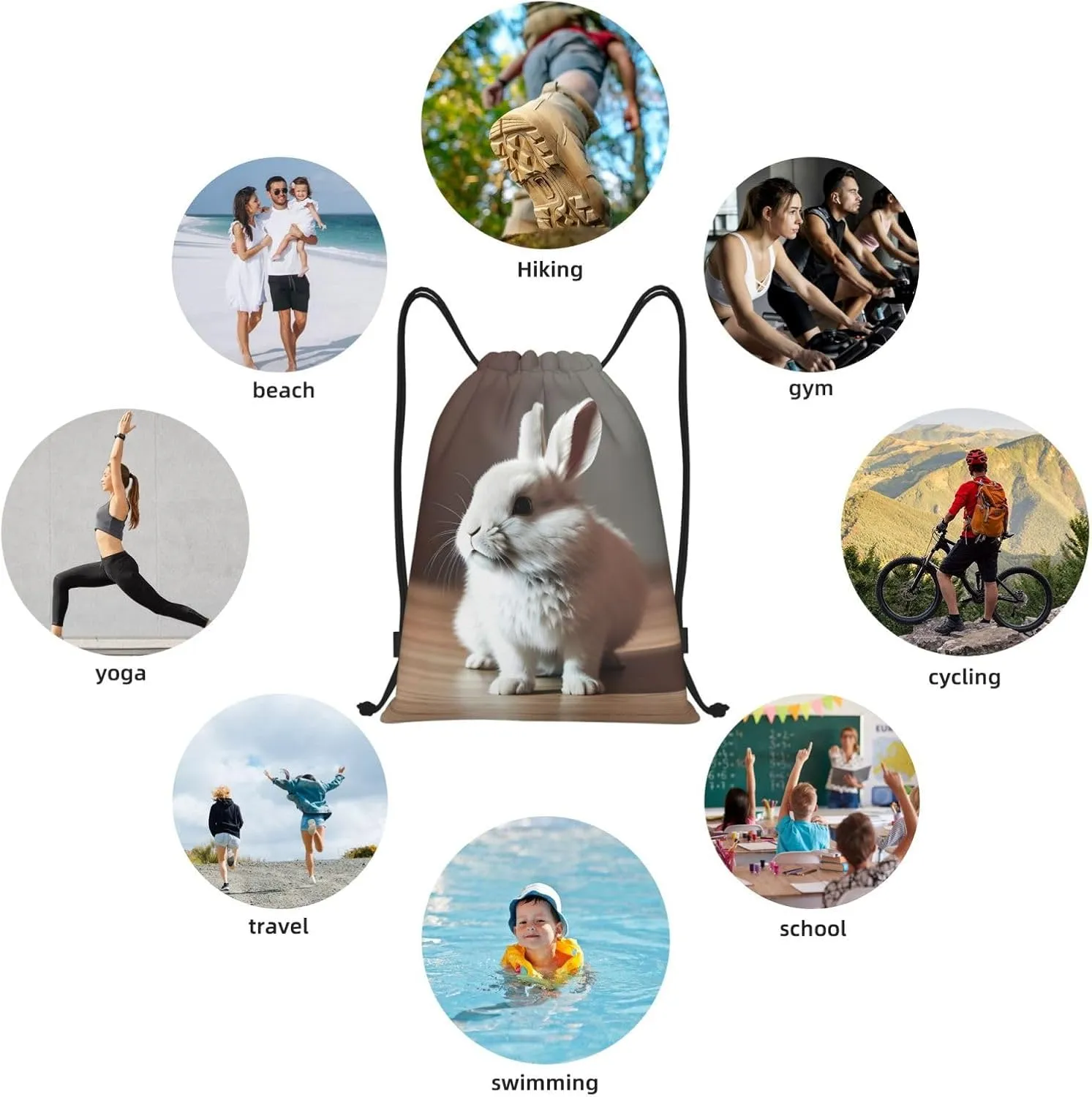 Cry White Rabbit Drawstring Backpack Cinch Bags, Nylon Drawstring Bags For Trip Gym Party
