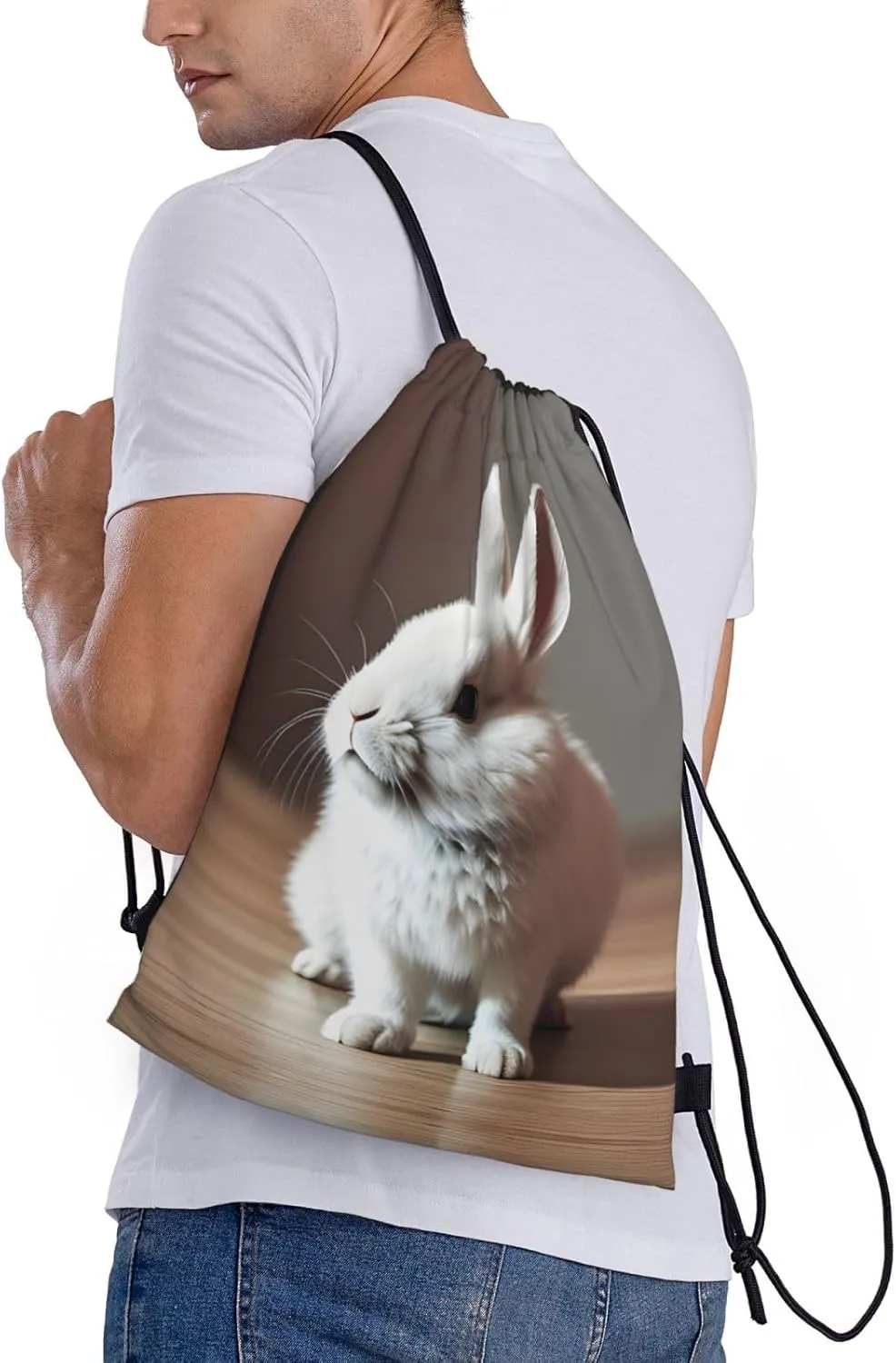 Cry White Rabbit Drawstring Backpack Cinch Bags, Nylon Drawstring Bags For Trip Gym Party