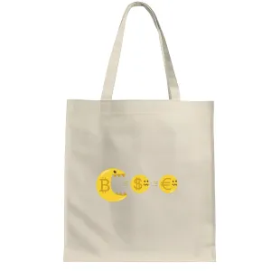 Cryptocurrency Monster Graphic Design Gift for Crypto Traders and Investors White Multicolor Canvas Tote Bag