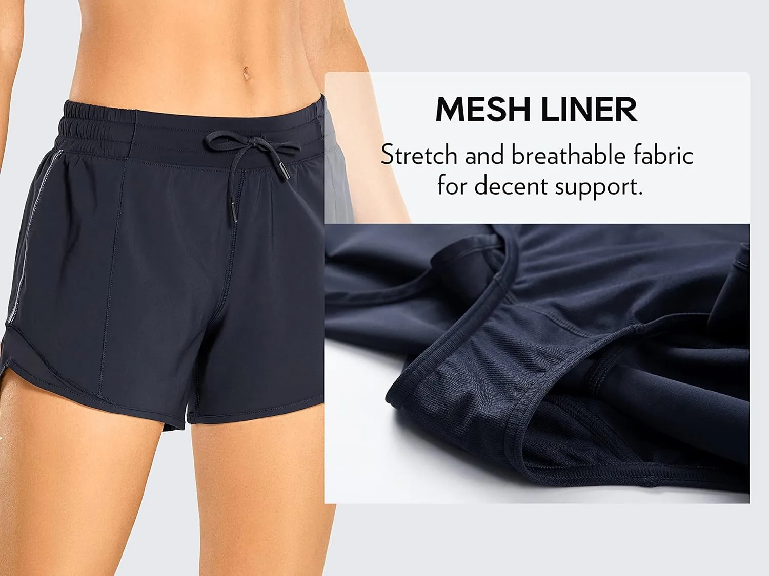 CRZ YOGA Womens Athletic Running Shorts with Zip Pocket, 4" Mid-Waist Mesh Liner Gym Workout Shorts