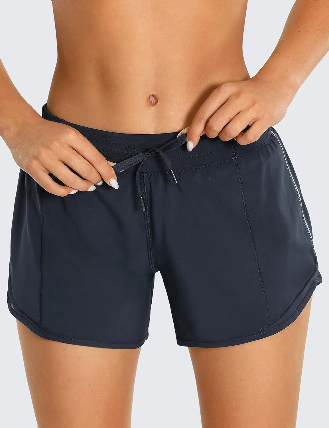 CRZ YOGA Womens Athletic Running Shorts with Zip Pocket, 4" Mid-Waist Mesh Liner Gym Workout Shorts