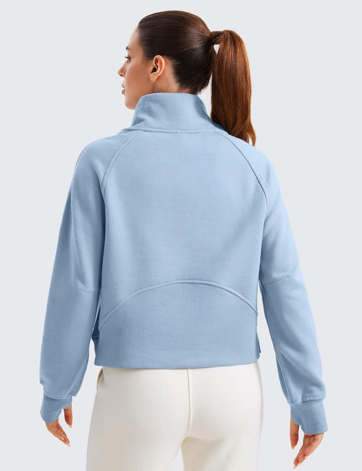 CRZ YOGA Womens Fleece Lined Half Zipper Sweatshirts Funnel Neck Long Sleeve Oversized Pullover Hoodies with Thumb Holes