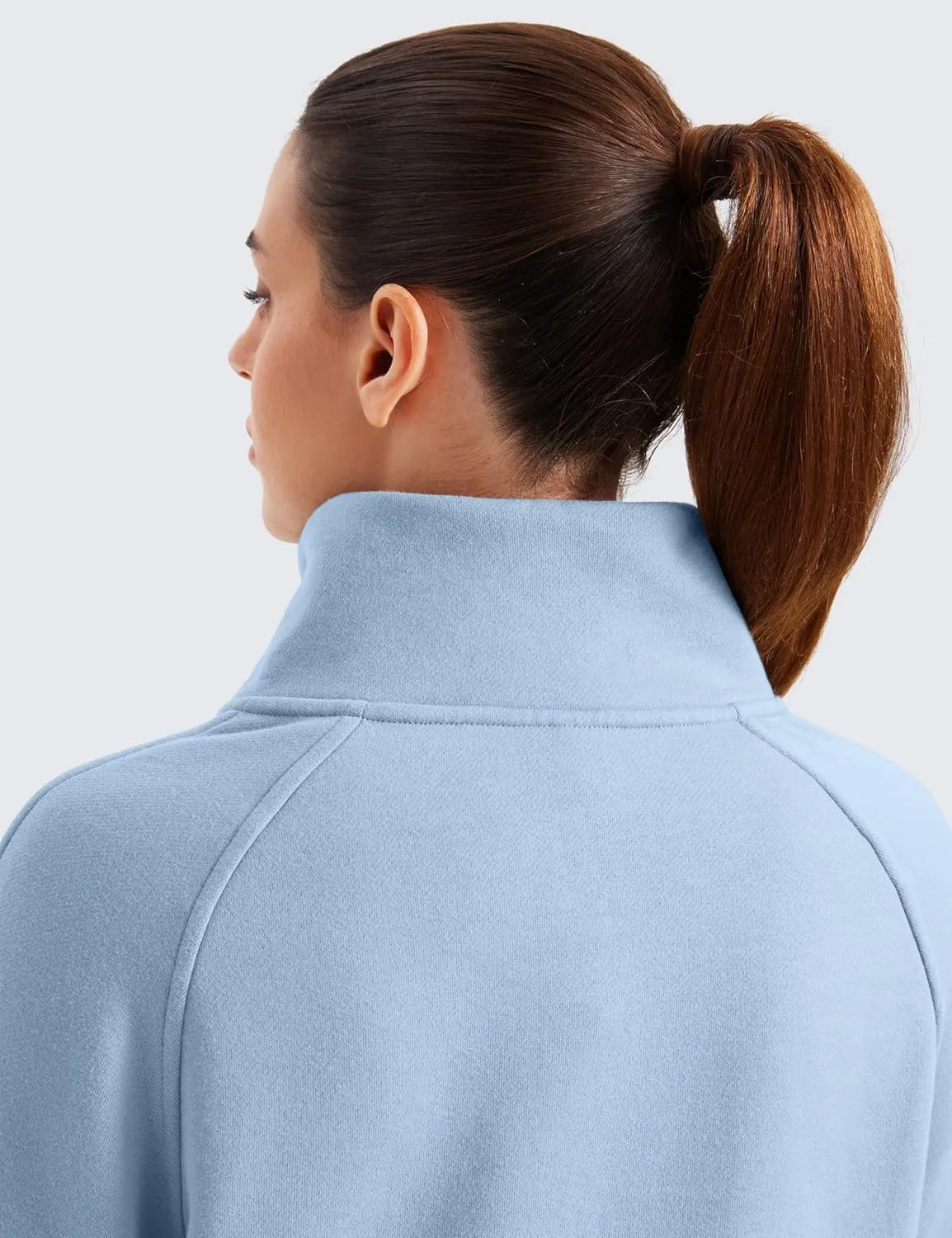 CRZ YOGA Womens Fleece Lined Half Zipper Sweatshirts Funnel Neck Long Sleeve Oversized Pullover Hoodies with Thumb Holes