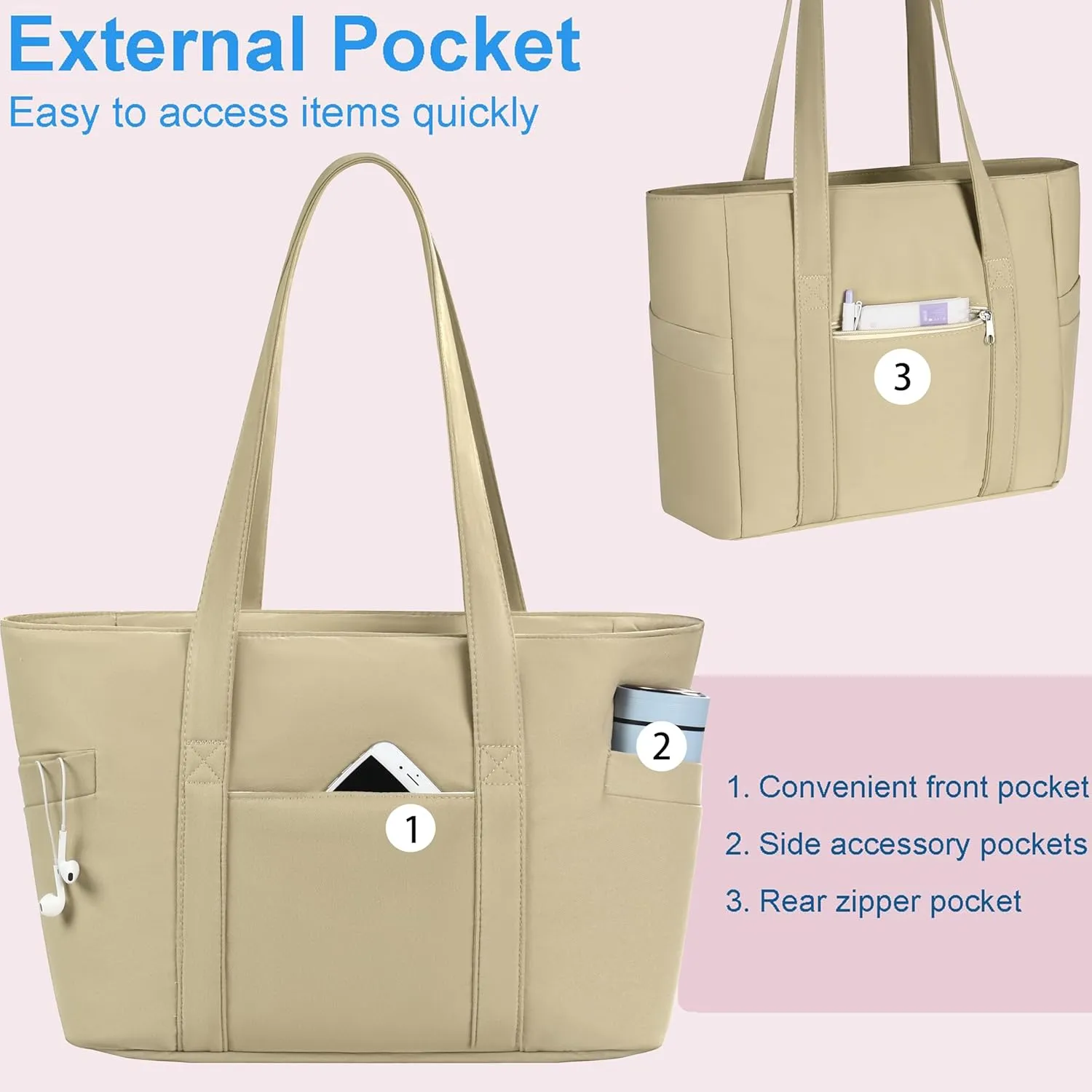 CTWWFS Tote Bag for Women, Travel Essentials Large Tote Bag with Zipper, Top Handle Handbag for Travel, Work