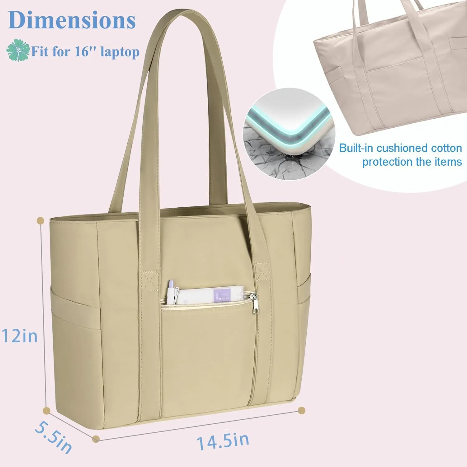CTWWFS Tote Bag for Women, Travel Essentials Large Tote Bag with Zipper, Top Handle Handbag for Travel, Work
