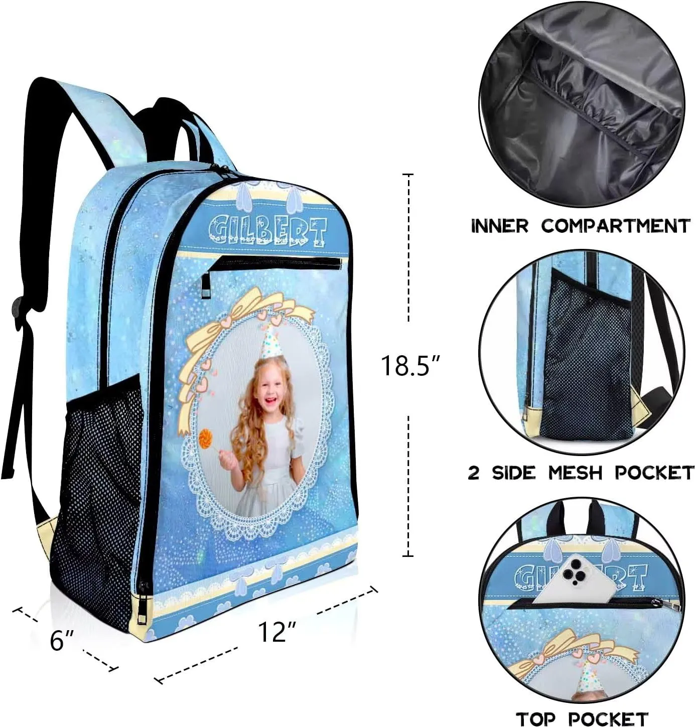Custom Backpack for Kids Girls Boys with Name Personalized Kids Backpack for Girls School Backpack with Lunch Bag Customized Book Bags for School Travel Hiking Outdoor