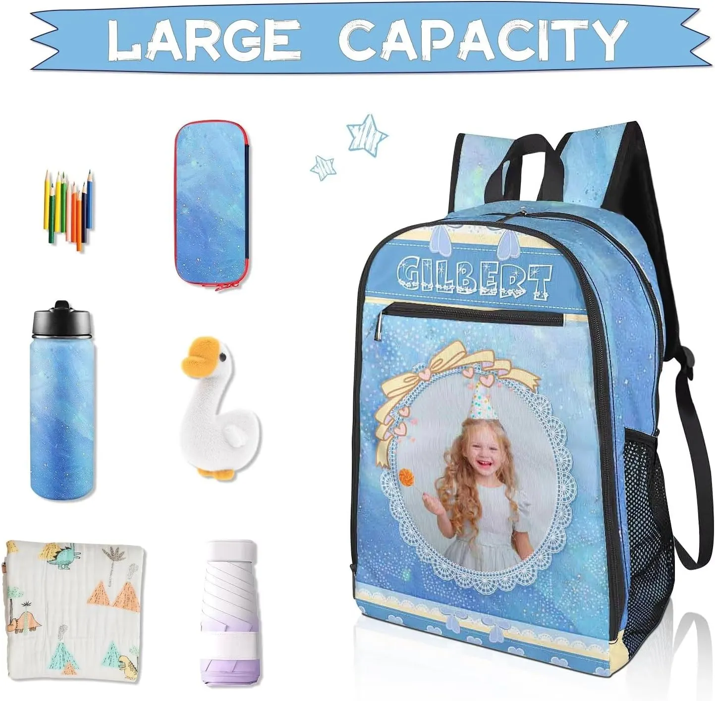 Custom Backpack for Kids Girls Boys with Name Personalized Kids Backpack for Girls School Backpack with Lunch Bag Customized Book Bags for School Travel Hiking Outdoor