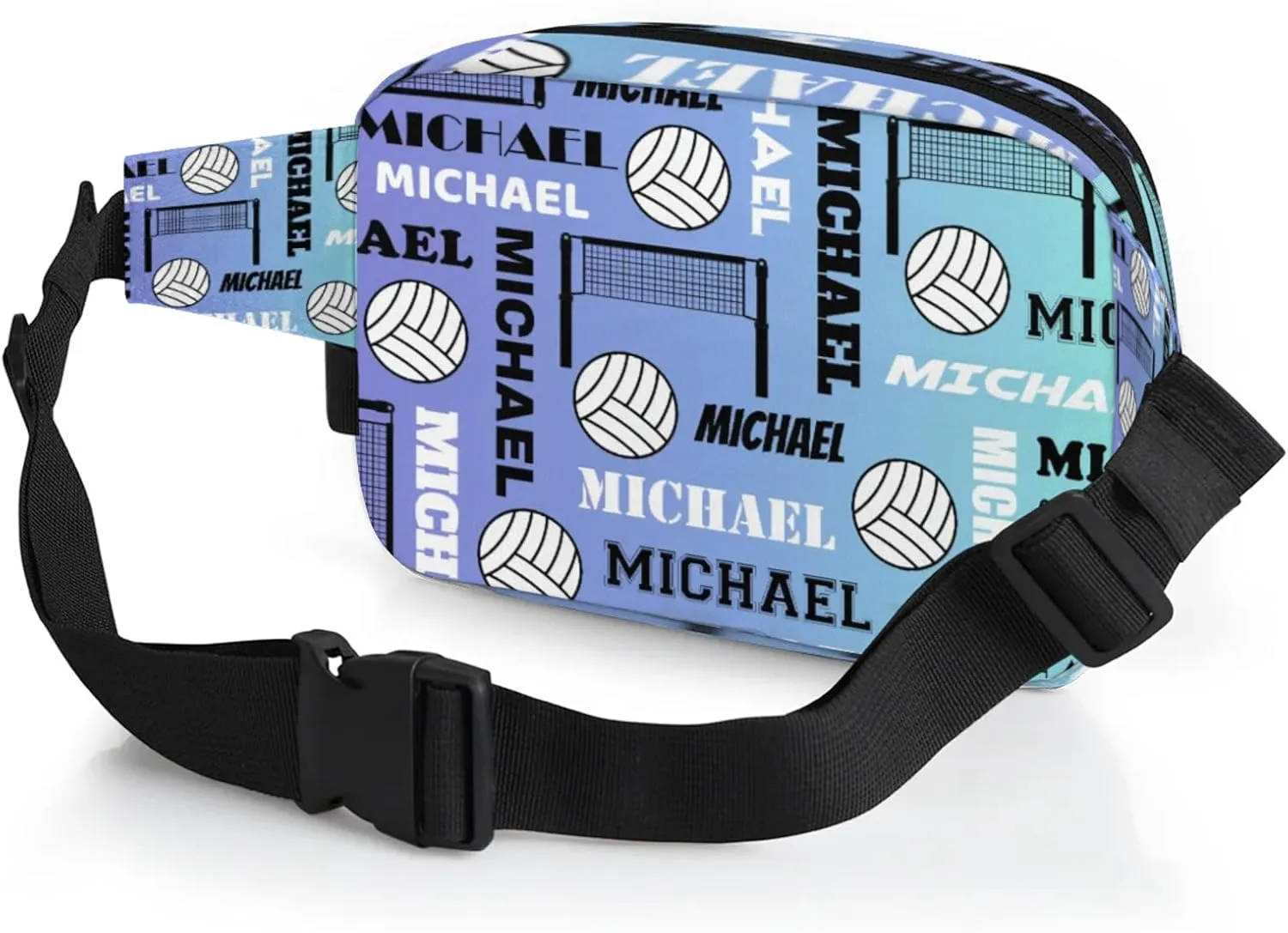 Custom Name Volleyball Waist Packs for Women Men, Personalized Belt Bag Crossbody Fanny Pack with Adjustable Strap for Sports Workout Running, Blue Purple