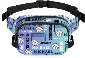 Custom Name Volleyball Waist Packs for Women Men, Personalized Belt Bag Crossbody Fanny Pack with Adjustable Strap for Sports Workout Running, Blue Purple