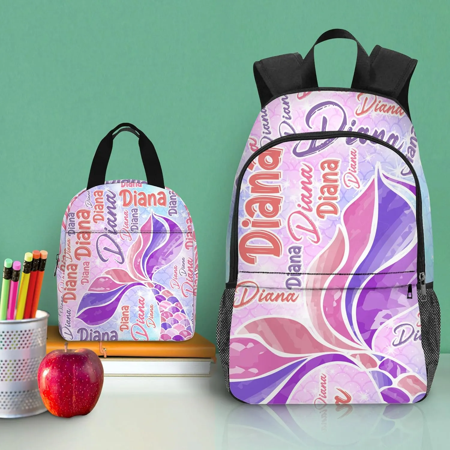 Custom School Backpack Personalized Backpacks with Name for Girls Boys Customized School Bookbag for Kids with Lunch Box Bookbag for Daughter Son Fashion Unique Gift for Preschool Kindergarten