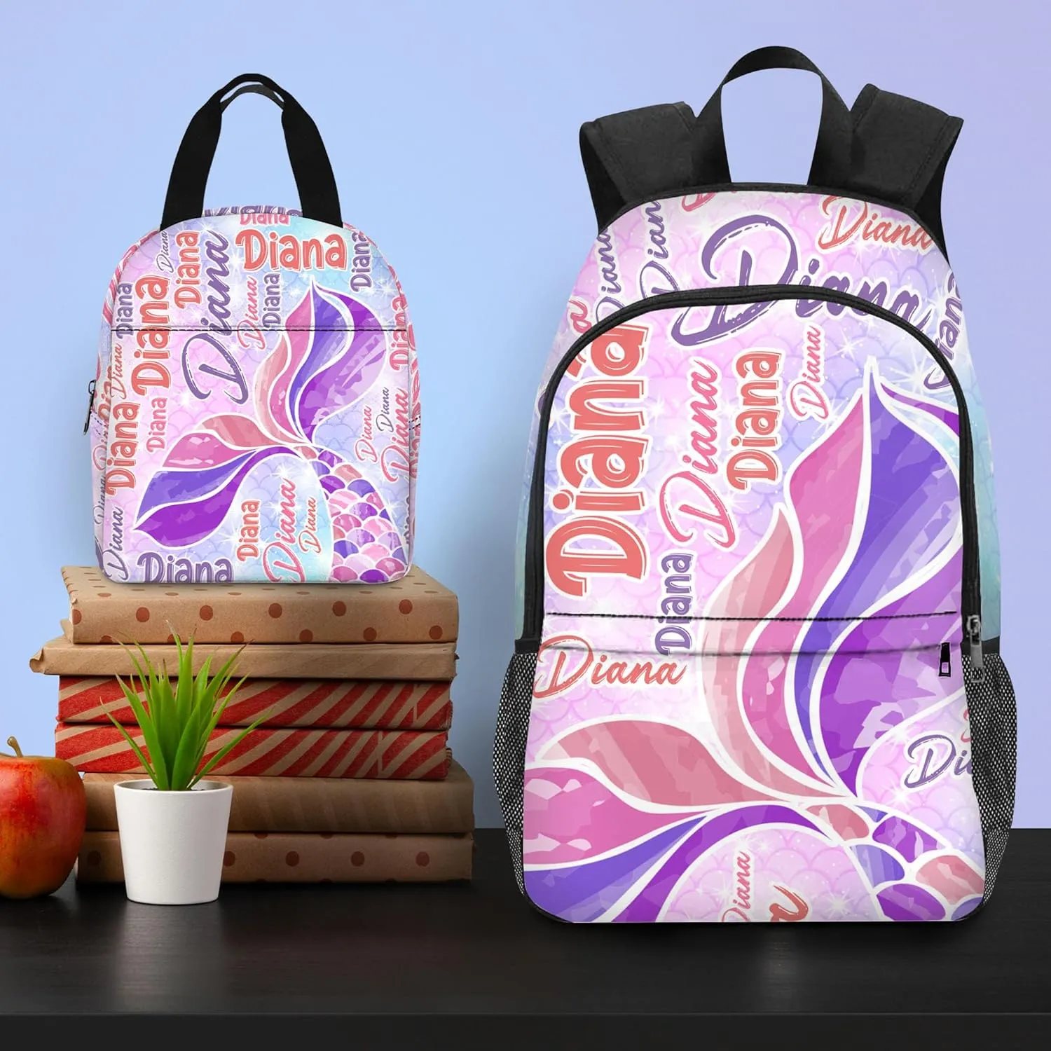 Custom School Backpack Personalized Backpacks with Name for Girls Boys Customized School Bookbag for Kids with Lunch Box Bookbag for Daughter Son Fashion Unique Gift for Preschool Kindergarten