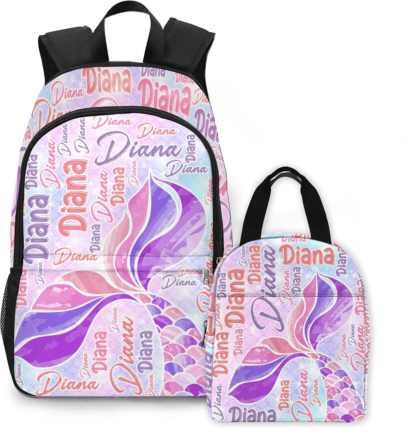 Custom School Backpack Personalized Backpacks with Name for Girls Boys Customized School Bookbag for Kids with Lunch Box Bookbag for Daughter Son Fashion Unique Gift for Preschool Kindergarten