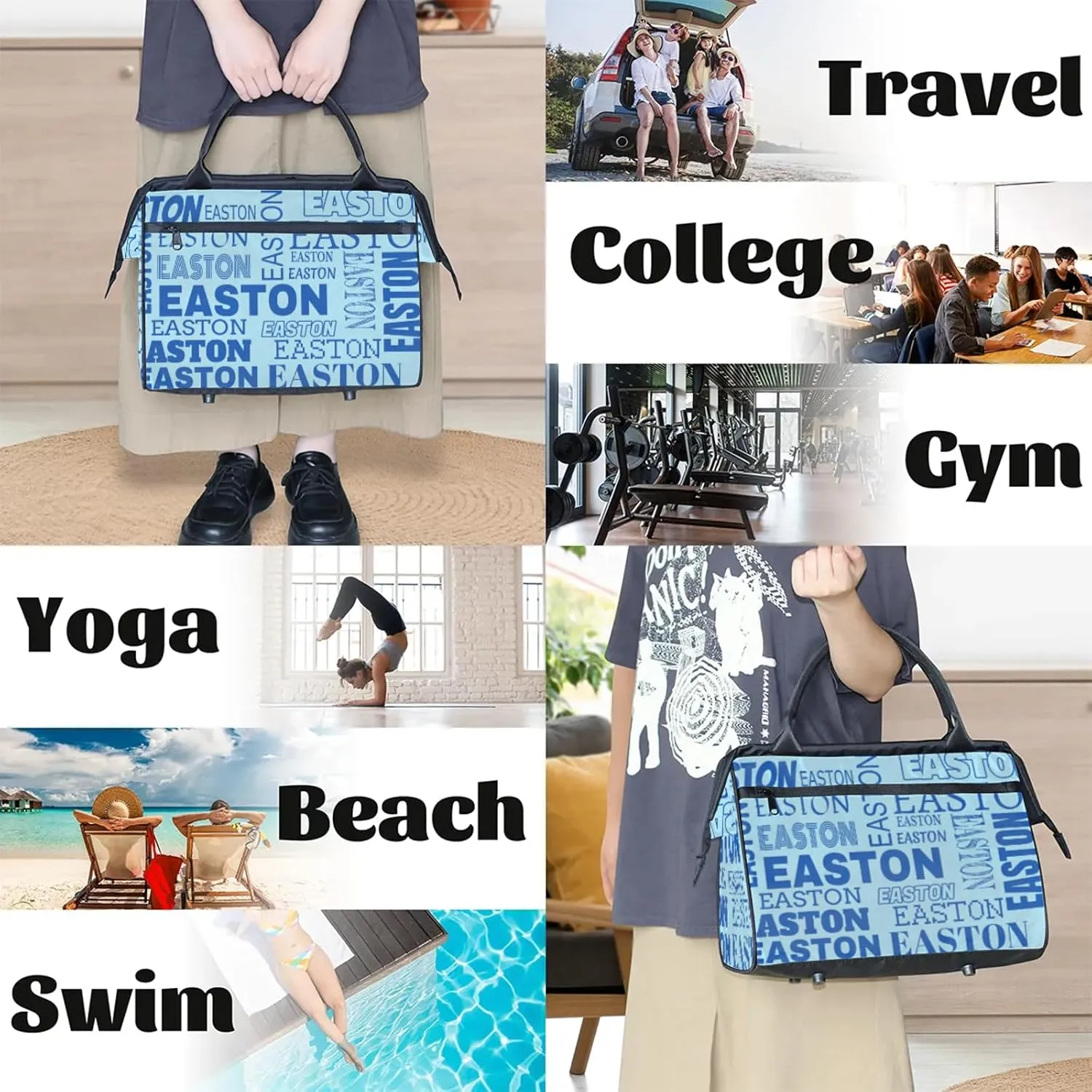 Custom Sport Gym Duffel Bag with Name Personalized Travel Overnight Bag Waterproof Customized Dance Bag Carry-On Tote 15.2in, Sky Blue
