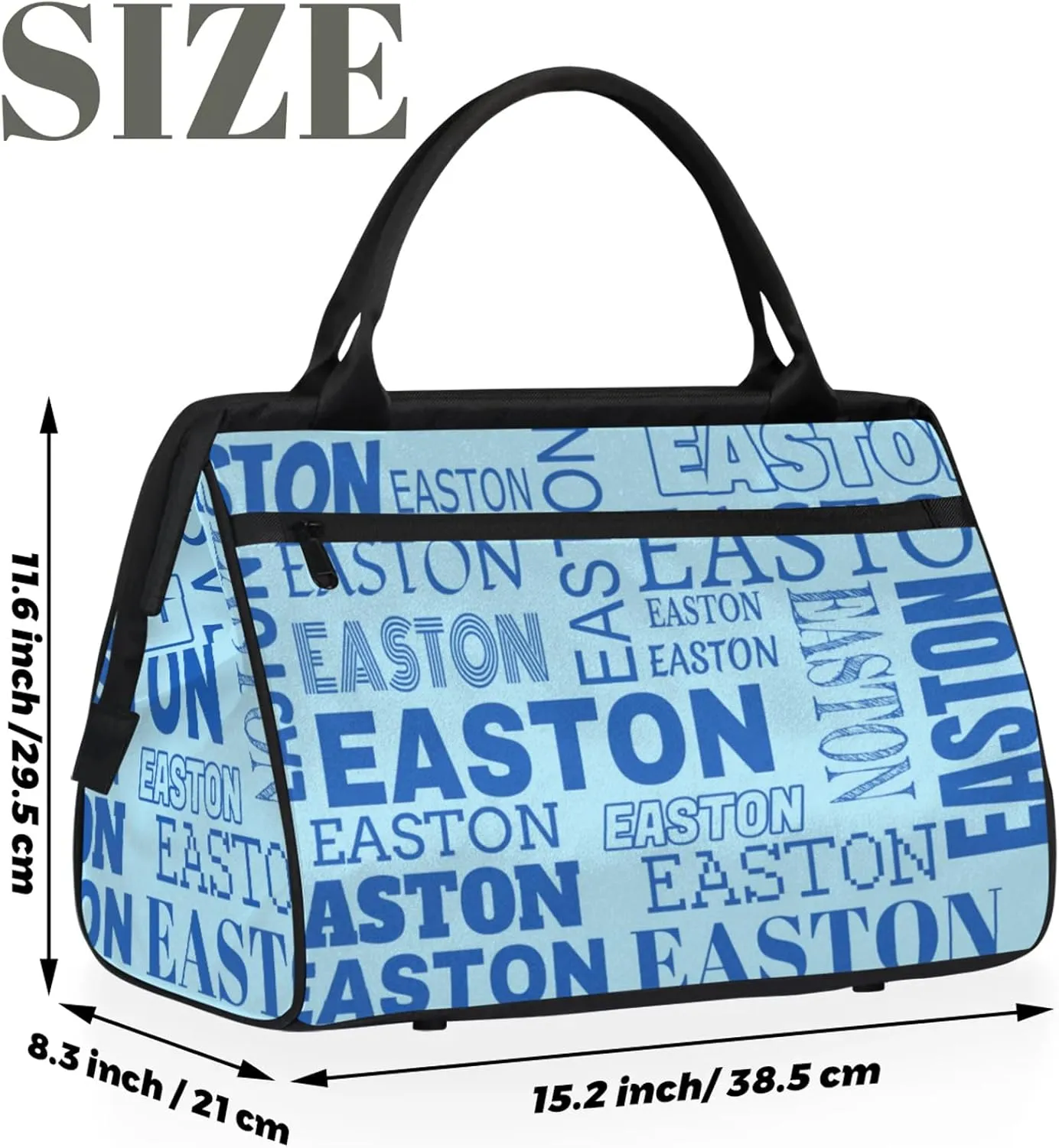 Custom Sport Gym Duffel Bag with Name Personalized Travel Overnight Bag Waterproof Customized Dance Bag Carry-On Tote 15.2in, Sky Blue